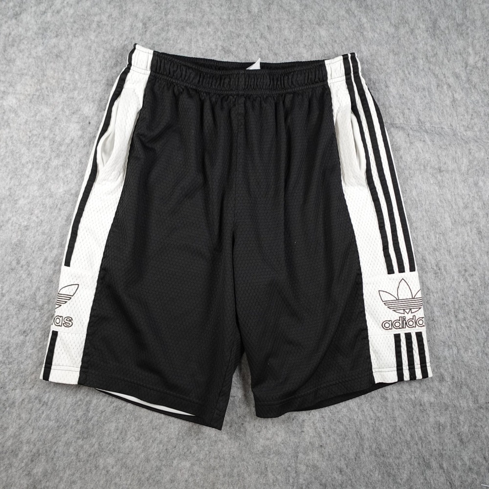 Adidas Shirt Mens Large Black White Originals Mesh Outline 3 Stripes 9"